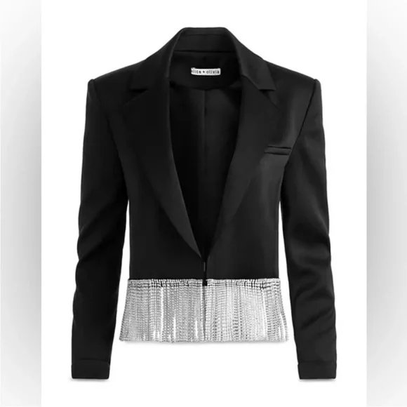 NWT Alice and Olivia Crystal Fringe Cropped Blazer - Picture 12 of 12
